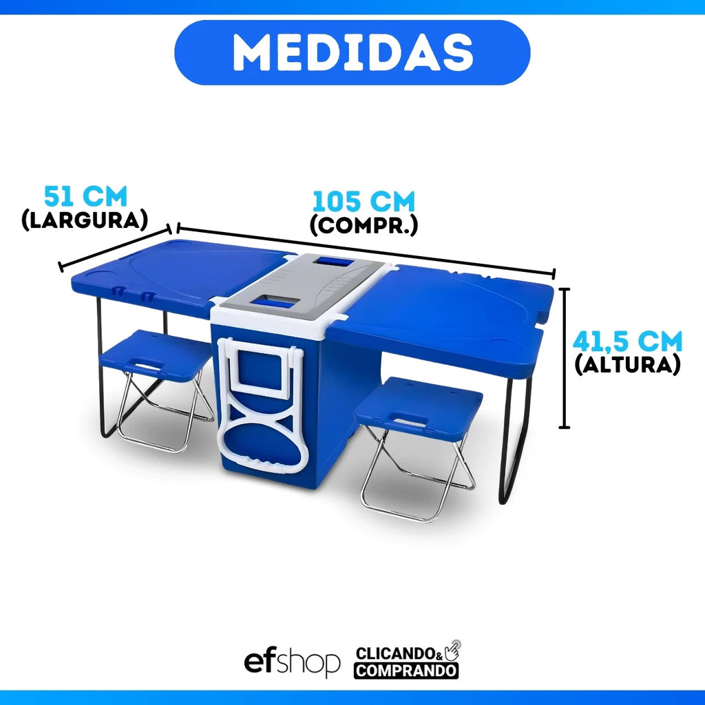 Caixa Termica 32 Litros 5 Em 1 Com Tampa Hermética E Rodinha - Azul